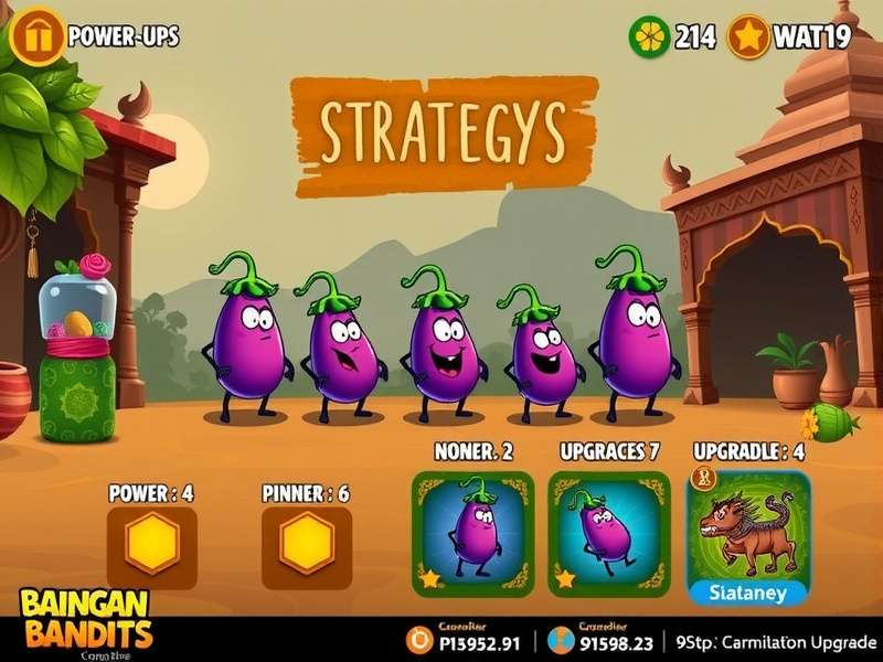 Baingan Bandits strategy guide showing power-ups and character upgrades